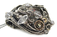 Load image into Gallery viewer, Spirit Level Steampunk Pendant with Herkimer Diamonds, Wire-Wrapped in Sterling Silver