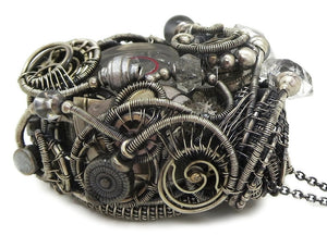 Spirit Level Steampunk Pendant with Herkimer Diamonds, Wire-Wrapped in Sterling Silver