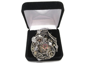 Spirit Level Steampunk Pendant with Herkimer Diamonds, Wire-Wrapped in Sterling Silver