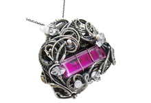 Load image into Gallery viewer, Pink Spirit Level Steampunk Pendant with Herkimer Diamonds, Wire-Wrapped in Sterling Silver