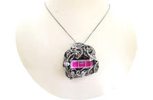 Load image into Gallery viewer, Pink Spirit Level Steampunk Pendant with Herkimer Diamonds, Wire-Wrapped in Sterling Silver