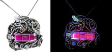 Load image into Gallery viewer, Pink Spirit Level Steampunk Pendant with Herkimer Diamonds, Wire-Wrapped in Sterling Silver