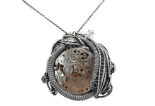 Load image into Gallery viewer, Pink Spirit Level Steampunk Pendant with Herkimer Diamonds, Wire-Wrapped in Sterling Silver