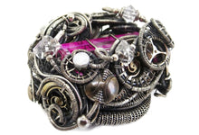 Load image into Gallery viewer, Pink Spirit Level Steampunk Pendant with Herkimer Diamonds, Wire-Wrapped in Sterling Silver