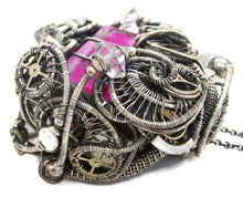 Load image into Gallery viewer, Pink Spirit Level Steampunk Pendant with Herkimer Diamonds, Wire-Wrapped in Sterling Silver