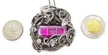 Load image into Gallery viewer, Pink Spirit Level Steampunk Pendant with Herkimer Diamonds, Wire-Wrapped in Sterling Silver