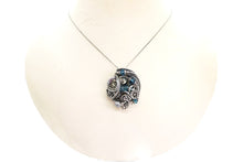 Load image into Gallery viewer, Blue Spirit Level Steampunk Pendant with Swarovski Crystal, Wire-Wrapped in Sterling Silver, Copper, with Stainless Steel Watch Gears