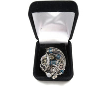 Load image into Gallery viewer, Blue Spirit Level Steampunk Pendant with Swarovski Crystal, Wire-Wrapped in Sterling Silver, Copper, with Stainless Steel Watch Gears