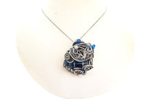Load image into Gallery viewer, Blue Spirit Level Steampunk Pendant with Swarovski Crystal, Wire-Wrapped in Sterling Silver