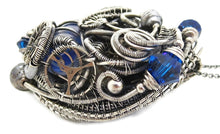 Load image into Gallery viewer, Blue Spirit Level Steampunk Pendant with Swarovski Crystal, Wire-Wrapped in Sterling Silver