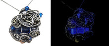 Load image into Gallery viewer, Blue Spirit Level Steampunk Pendant with Swarovski Crystal, Wire-Wrapped in Sterling Silver