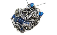 Load image into Gallery viewer, Blue Spirit Level Steampunk Pendant with Swarovski Crystal, Wire-Wrapped in Sterling Silver