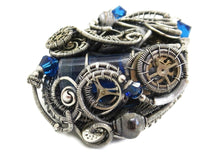 Load image into Gallery viewer, Blue Spirit Level Steampunk Pendant with Swarovski Crystal, Wire-Wrapped in Sterling Silver
