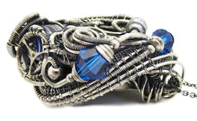 Load image into Gallery viewer, Blue Spirit Level Steampunk Pendant with Swarovski Crystal, Wire-Wrapped in Sterling Silver