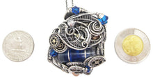 Load image into Gallery viewer, Blue Spirit Level Steampunk Pendant with Swarovski Crystal, Wire-Wrapped in Sterling Silver