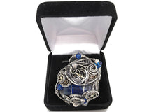 Load image into Gallery viewer, Blue Spirit Level Steampunk Pendant with Swarovski Crystal, Wire-Wrapped in Sterling Silver
