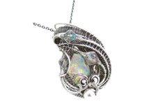 Load image into Gallery viewer, Lab-Created Opal Wire-Wrapped Pendant in Sterling Silver with Austrian Crystal