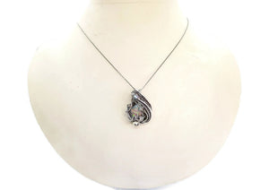 Lab-Created Opal Wire-Wrapped Pendant in Sterling Silver with Austrian Crystal