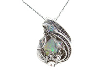 Load image into Gallery viewer, Lab-Created Opal Wire-Wrapped Pendant in Sterling Silver with Austrian Crystal