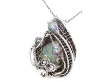 Load image into Gallery viewer, Lab-Created Opal Wire-Wrapped Pendant in Sterling Silver with Austrian Crystal