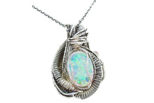 Load image into Gallery viewer, Lab-Created Opal Wire-Wrapped Pendant in Sterling Silver with Austrian Crystal