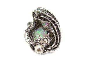 Lab-Created Opal Wire-Wrapped Pendant in Sterling Silver with Austrian Crystal