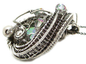 Lab-Created Opal Wire-Wrapped Pendant in Sterling Silver with Austrian Crystal