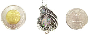 Lab-Created Opal Wire-Wrapped Pendant in Sterling Silver with Austrian Crystal