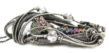 Load image into Gallery viewer, Bismuth Crystal Pendant with Herkimer Diamonds in Sterling Silver and Watch Gear Accents