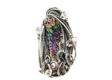 Load image into Gallery viewer, Bismuth Crystal Pendant with Herkimer Diamonds in Sterling Silver and Watch Gear Accents