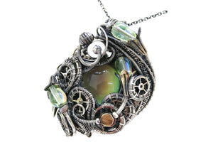 Color-Changing "Mood" Steampunk Pendant in Sterling Silver with UV-Reactive Glass