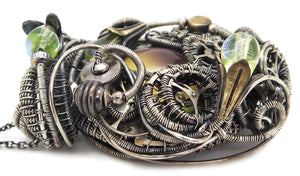 Color-Changing "Mood" Steampunk Pendant in Sterling Silver with UV-Reactive Glass