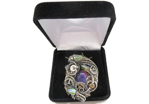 Color-Changing "Mood" Steampunk Pendant in Sterling Silver with UV-Reactive Glass