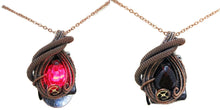 Load image into Gallery viewer, Steampunk Resin Gem Pendant with Light in Crimson, Wire-Wrapped in Bronze