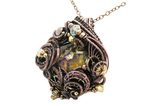 Prism Steampunk Pendant in Bronze and Brass with Swarovski Crystal