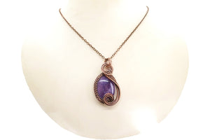 Amethyst Wire-Wrapped Necklace and Earrings Set in Bronze with Swarovski Crystal, "Swish" Model