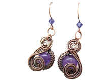 Load image into Gallery viewer, Amethyst Wire-Wrapped Necklace and Earrings Set in Bronze with Swarovski Crystal, &quot;Swish&quot; Model