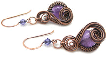 Load image into Gallery viewer, Amethyst Wire-Wrapped Necklace and Earrings Set in Bronze with Swarovski Crystal, &quot;Swish&quot; Model