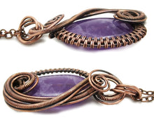Load image into Gallery viewer, Amethyst Wire-Wrapped Necklace and Earrings Set in Bronze with Swarovski Crystal, &quot;Swish&quot; Model