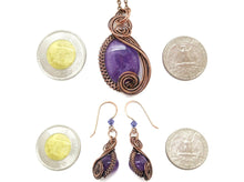 Load image into Gallery viewer, Amethyst Wire-Wrapped Necklace and Earrings Set in Bronze with Swarovski Crystal, &quot;Swish&quot; Model