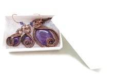 Load image into Gallery viewer, Amethyst Wire-Wrapped Necklace and Earrings Set in Bronze with Swarovski Crystal, &quot;Swish&quot; Model