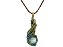 Load image into Gallery viewer, Custom Verdigris Gemstone Pendant, Brass Wire Wrap, "Comet" Model