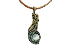 Load image into Gallery viewer, Custom Verdigris Gemstone Pendant, Brass Wire Wrap, "Comet" Model