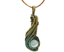 Load image into Gallery viewer, Custom Verdigris Gemstone Pendant, Brass Wire Wrap, "Comet" Model