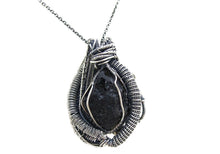 Load image into Gallery viewer, Black Tektite (Meteorite Impactite) Pendant Necklace in Antiqued Sterling Silver with Peridot