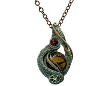 Load image into Gallery viewer, Verdigris Gemstone Steampunk Pendant: Copper Wire Wrap, Swirl Model
