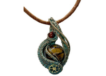 Load image into Gallery viewer, Verdigris Gemstone Steampunk Pendant: Copper Wire Wrap, Swirl Model