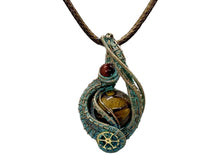 Load image into Gallery viewer, Verdigris Gemstone Steampunk Pendant: Copper Wire Wrap, Swirl Model