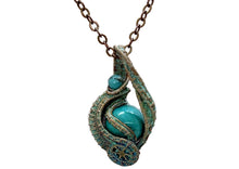 Load image into Gallery viewer, Verdigris Gemstone Steampunk Pendant: Copper Wire Wrap, Swirl Model