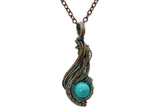 Load image into Gallery viewer, Custom Verdigris Gemstone Pendant, Copper Wire Wrap, "Comet" Model
